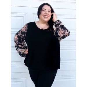 Black Blouse w/ Floral Bell Sleeves